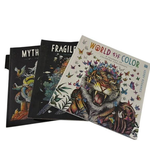 Adult coloring book set of 3 mythic fragile world of color - Picture 1 of 4